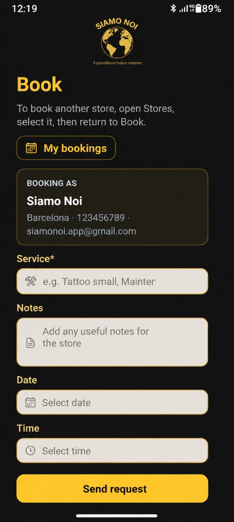 Schermata prenotazioni app Siamo Noi